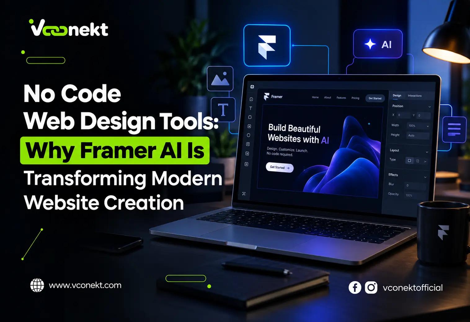 No Code Web Design Tools | Framer AI & VConekt Experts