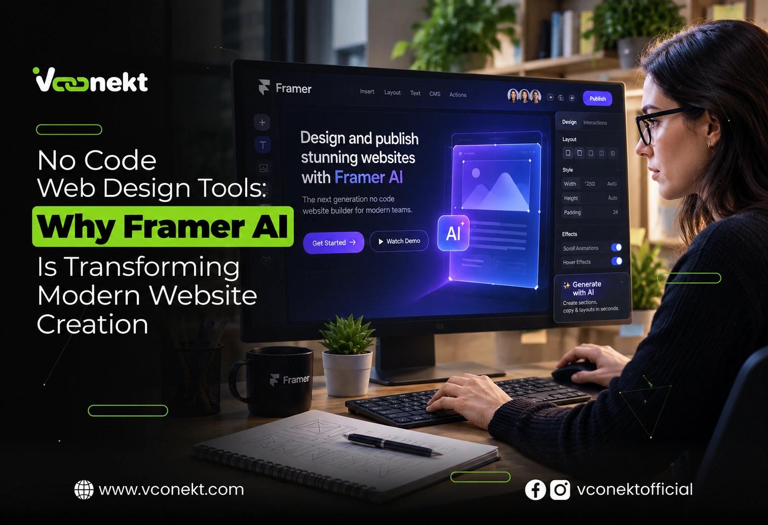 No Code Web Design Tools | Framer AI & VConekt Experts